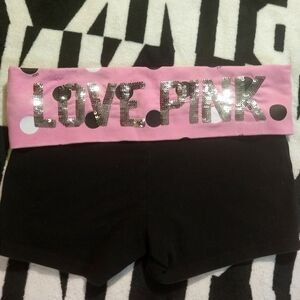 Victoria's Secret Pink Polka Dot Fold Over Yoga Bling Sequin Shorts. S.